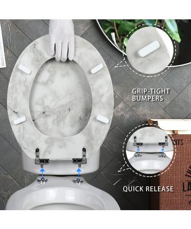 Angel Shield Gray Marble Toilet Seat - Durable Molded Wood, Quiet Close, Easy Clean, Quick-Release Hinges - Elongated Size - Buy Online on GoSupps.com