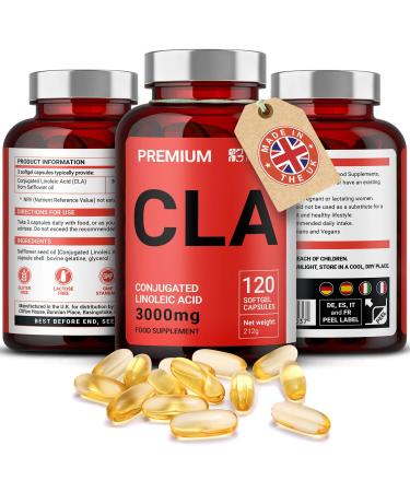 CLA Supplements 3000mg per Serving - Non-Stimulating Non-GMO & Gluten-Free Conjugated Linoleic Acid - 120 Capsules - Contributes to Normal Heart Function - Made in UK