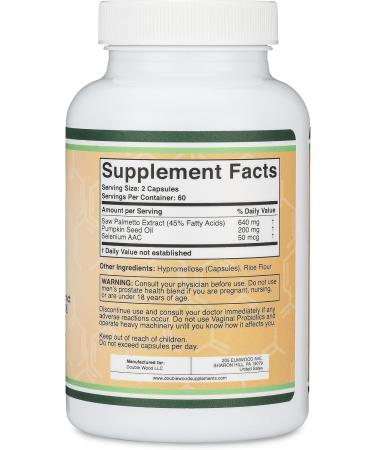Prostate Support Supplement for Men's Health (120 Capsules) One Serving per Day for 30 Days Supports Prostate Function and Urinary Control (Saw Palmetto Pumpkin Seed Oil Selenium) by Double Wood - Buy Online on GoSupps.com