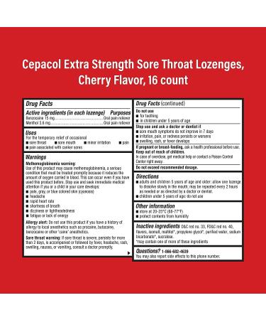 Cepacol Extra Strength Cherry Throat Lozenges - 16 Count, Pack of 5 - Buy Online on GoSupps.com