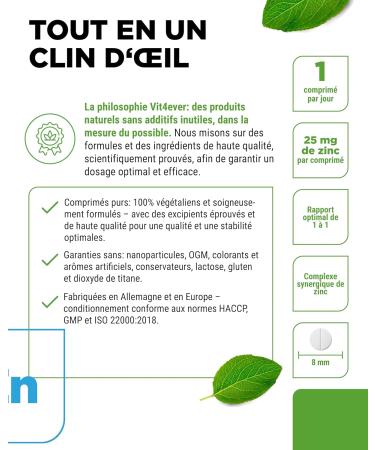 Complexe Zinc 25 mg - 400 Comprim s - Avec 3 Formes de Zinc Biodisponibles (Bisglycinate de Zinc Gluconate de Zinc Citrate de Zinc) - Vegan Hautement Dos Sans Additifs inutiles - Buy Online on GoSupps.com