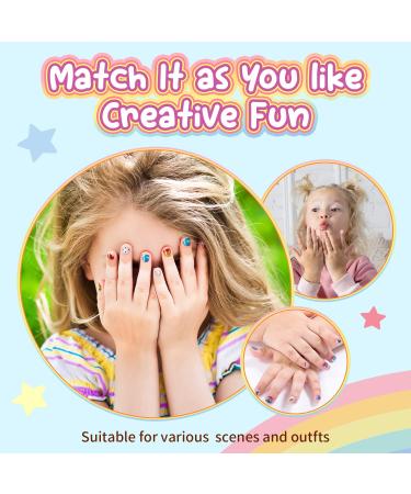 Modelones 144Pcs 6 Pack Kids Press on Nails - Pre-glue Full Cover Glitter Gradient Rainbow Candy False Nail Art Kit for Valentines Day - Buy Online on GoSupps.com