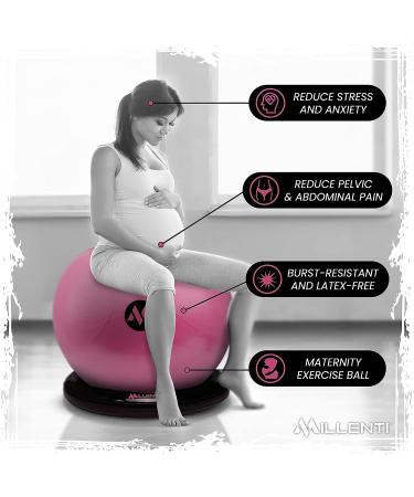 Millenti Exercise Ball Chair 65cm - Yoga Ball Chair with Stability Base Ring Kit & Resistance Bands - Ideal for Home Gym, Pilates, Office, Pregnancy - Pink Ball with Workout Chart - Buy Online on GoSupps.com