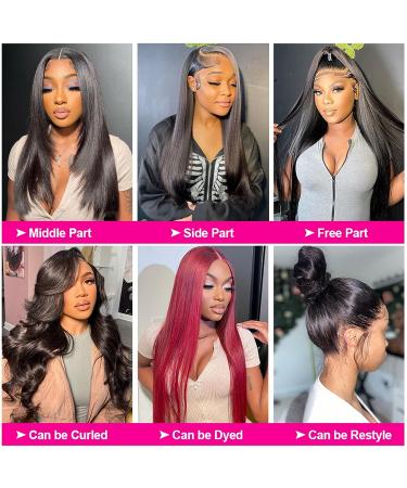 HUANGCAI 13x6 20 HD Lace Front Human Hair Wig - Pre Plucked Transparent Straight Frontal Wig with Baby Hair for Women - 180% Density Glueless Black Wig - Buy Online on GoSupps.com