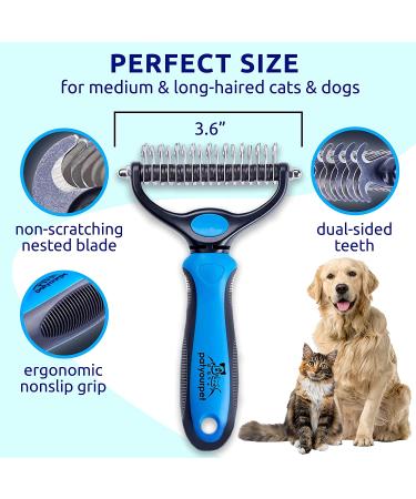 Pat Your Pet Deshedding Brush - Double-Sided Undercoat Rake for Dogs & Cats - Shedding Comb and Dematting Tool - Blue - Buy Online on GoSupps.com