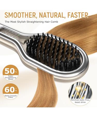 Hair Straightener Brush - Ceramic Ionic Comb | Fast Heat Dual Voltage 4 Temps Anti-Scald | Perfect for Natural Hairstyles - Buy Online on GoSupps.com