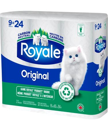 Royale Original Recyclable Paper Pack 9 Equal 24 Toilet Paper Rolls 327 Sheets per roll - Buy Online on GoSupps.com
