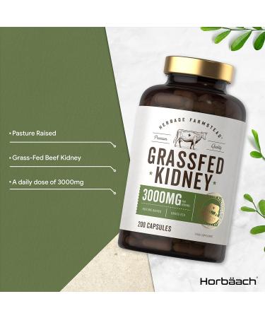 Organic Grass Fed Beef Kidney Supplement | 3000mg | 200 Capsules | Dried & Desiccated | No Preservatives | Herbage Farmstead - Buy Online on GoSupps.com