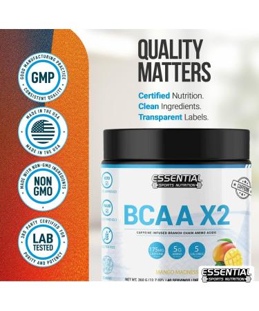BCAAs with 175mg Caffeine | 40 Serving | Keto-Approved Non-GMO Gluten Free Supplement | Peach-Mango Flavor Mango Madness 1 Ounce (Pack of 1) - Buy Online on GoSupps.com