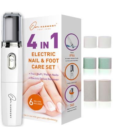 Own Harmony Electric Nail Buffer and Shine Kit for Natural Nails: Manicure Pedicure Tools with Callus Remover Foot Care  Best Electronic Mani Pedi Polisher Set to Buff  Polish  File Thick Toenails Ivory