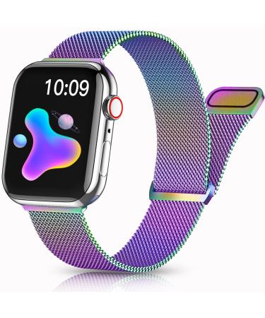 Rabini Metal Magnetic Band Compatible with Apple Watch 38mm 40mm 41mm 42mm 44mm 45mm 49mm, Rainbow Stainless Steel Mesh Loop Bands for iWatch SE Ultra Series 8 7 6 5 4 3 2 1 Women Men, Multicolor 1-Multicolor 38mm/40mm/41mm