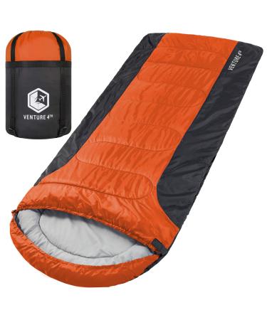 VENTURE 4TH Backpacking Sleeping Bag  Lightweight Warm & Cold Weather Sleeping Bags for Adults, Kids & Couples  Ideal for Hiking, Camping & Outdoor Adventures  Single, XXL and Double Sizes 4.5lbs | Orange/Gray XX-Large