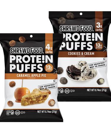 Shrewd Food Protein Puffs - Sweet and Crispy Dessert Puffs, Low Carb High Protein Cereal Snack, Peanut Free, Gluten Free, 12g Protein - Caramel Apple Pie & Cookies and Cream, 0.74 Oz (Pack of 8)