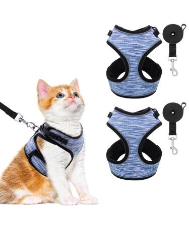 BINGPET Cat Vest Harnesses with Leash Set, 2 Pack Escape Proof Cat Harness, Adjustable Reflective Soft Mesh Vest Fit Puppy Kitten Rabbit's Outdoor Harness Medium Blue