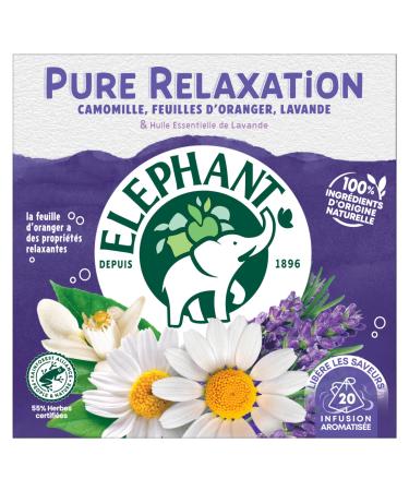 Elephant Pure Relaxation Infusion Chamomile Orange Leaf and Lavender Flavor 100% Natural Ingredients 20 Sa
