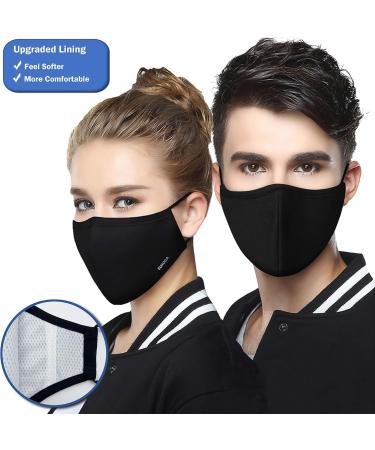 Euroca - Cloth Face Mask 3 Layers Cotton Face Masks Face Masks Reusable & Washable Face Mask With Filter Sheets (PM2.5) 3 Pack Woman Black Upgraded - Buy Online on GoSupps.com