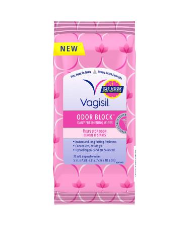 Vagisil Odor Block Daily Freshening Wipes 20 Wipes in a Resealable Pouch 20 Count (Pack of 1) Wipes