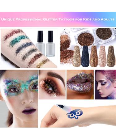 48 Colors Glitter Tattoos Kit - Waterproof Temporary Body/Nail Art with Stencils, Brushes, Glue - Body Glitter for Festival Party - Buy Online on GoSupps.com