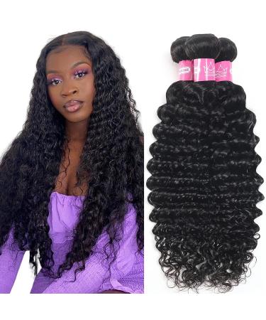 20 Deep Wave Brazilian Human Hair Bundle | 10A Unprocessed Virgin Weave | Natural Black Color | Wavy & Wet | Double Weft Extension - Buy Online on GoSupps.com