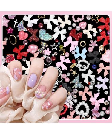 Shop 3D Nail Charms & Rhinestones | Multi Color Bow Moon Heart & Star Nail Art | Flatback Pearl & Crystal Gems | DIY Nail Accessories - Color Set 1 - Buy Online on GoSupps.com
