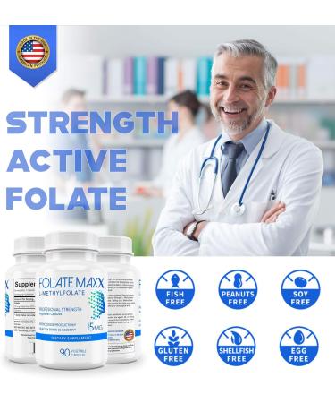 FolateMaxx L-Methylfolate 15mg 90 Capsules - Non-GMO Active Folate 5-MTHF - 90 Count Pack - High Strength Methyl Folate Supplement - Buy Online on GoSupps.com