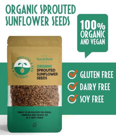 Sun & Seed 250g Sprouted Sunflower Seeds: Natural Vegan Fibre & Protein Source - Raw, Organic - Buy Online on GoSupps.com