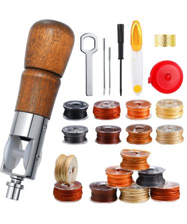 20 Pieces Sewing Awl Kit Portable Leather Stitching Repair Stitch Tool Including Speedy Sewing Awl  Thimble  Screwdriver  Wrench  Needles  Tape Measure  Yarn Scissors for Leather Fabric Supplies