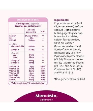 Cleanmarine Menomin Menopause Support 60 Capsules - Daily Nutritional Support for Peri-Menopause and Menopause - Aged 40+ Women - Buy Online on GoSupps.com