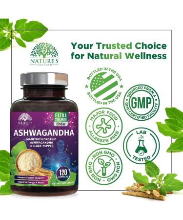 Ashwagandha Supplements 2100mg - 3X Strength Ashwagandha Powder & Root Extract with Black Pepper for Max Absorption Antioxidant Supplements for Women & Men Vegan Bottled in USA - 120 Capsules 120 Count (Pack of 1) - Buy Online on GoSupps.com