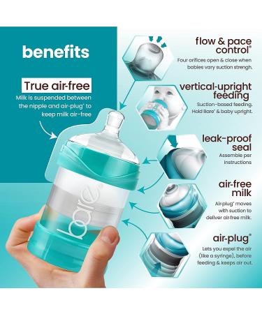 Bare Air-Free Starter Set with Easy-latch by Bittylab - Reduce Reflux, Colic, Gas, and Fuss for Babies Fed with Baby Bottles - Airfree Technology for Better Sleep - Buy Online on GoSupps.com