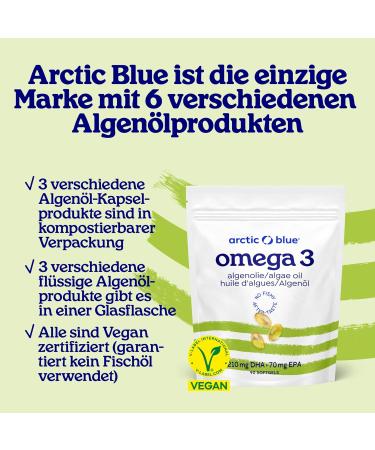  ARCTIC BLUE Premium Algae Oil Capsules with EPA and DHA High Dose & Easy to Swallow 90 Softgel Capsules Vegan Omega 3 in Triglyceride Form Arctic Blue - Buy Online on GoSupps.com