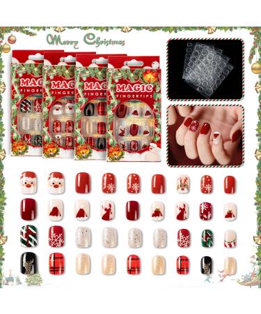 Noverlife 96PCS Winter Holiday Squoval False Nails Kit - Festive Acrylic Nail Tips with Nail Glue for Women & Girls - Buy Online on GoSupps.com