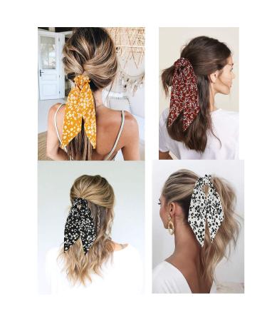 Vintage Floral 2-in-1 Chiffon Hair Scrunchies Scarves - 5pcs Set for Women and Girls - Buy Online on GoSupps.com