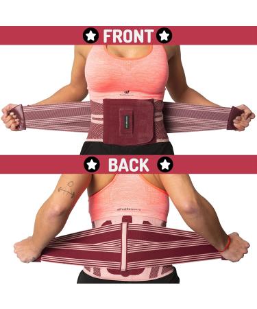 Feel Recovery Back Bandage - Adjustable Support Belt for Men & Women | Relief for Sciatica Herniated Disc & Lower Back Pain | Ideal for Work & Sports (S Bordeaux) - Buy Online on GoSupps.com