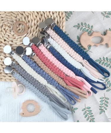 Yolnkos Pacifier Chain Set for Girls - Braided Dummy Clips & Fabric Holders (Coffee & Blue-Gray) - 2 Pieces - Perfect Baby Shower Gift - Buy Online on GoSupps.com