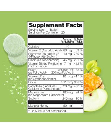 Manuka Doctor Energy Drink Supplement - Daily Energy Boost with Manuka Honey Vitamins & Minerals | Grape & Apple Flavor - 20 Effervescent Tablets - Buy Online on GoSupps.com