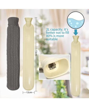 Bringluck2u Long Hot Water Bottle - 2L Soft Cover for Neck & Shoulder Relief | Dark Gray Knitted - 72cm x 12cm - Buy Online on GoSupps.com