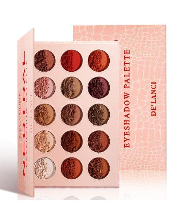 Neutral Eyeshadow Palette - Rose Gold Smokey Red Brown Highly Pigmented Matte Shimmer and Metallic 15 Colors Eye Shadow Pallet - DE LANCI Professional Warm Natural Tone Bronze Eyeshadow For Beginners