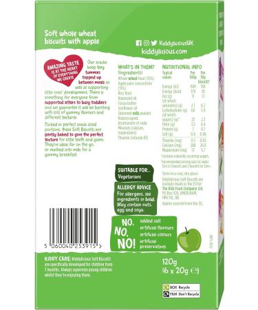 Kiddylicious Apple Soft Biscotti 7+ Months 6x20g - Healthy Snack for Babies - Buy Online on GoSupps.com