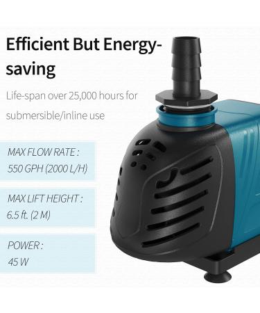 Pawfly Aquarium 550 GPH Submersible and Inline Water Pump 45W 6.5ft High Lift AC 120 V Quiet Compact Return Pump with 6 ft. Power Cord for Fish Tanks Pond Waterfalls Fountains Sumps and Gardens - Buy Online on GoSupps.com