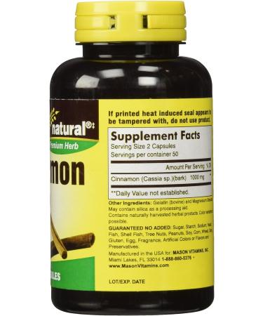 Cinnamon 1000mg Supplement Capsules by Mason - 100 Ea - Buy Online on GoSupps.com