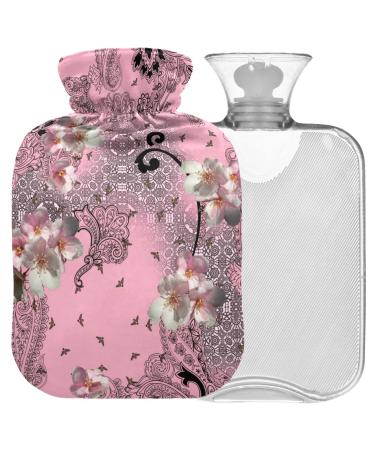 NAANLE hot hot water bottle with cover Blooming Paisley Transparent hot water bottle 2l large hot hot water bottle for pain relief back hand feet heat and cold therapy
