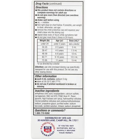 Rite Aid Children's Acetaminophen Grape 160mg - 4oz | Pain & Fever Relief for Kids 2-11 | Children's Cold Medicine - Buy Online on GoSupps.com