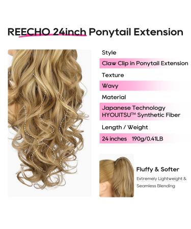 REECHO 24" Ponytail Extension - Claw Clip In Long Curly Wavy Ponytail for Women - Medium Blonde with Highlights - Buy Online on GoSupps.com