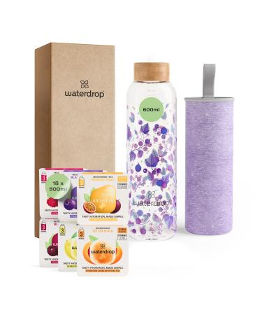 Waterdrop Gift Set 600 ml Glass Bottle Leak-Proof and Compatible with Sparkling Water 18 Sugar Free Drinking Cubes Chris