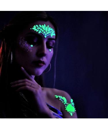 Meredmore Noctilucent Glow in the Dark Face Gems - 8 Sets Rave Body Stickers for Women | Luminous UV Blacklight Tattoos & Mermaid Accessories - Perfect for Halloween & Festivals - Pattern 5 - Buy Online on GoSupps.com