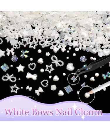 BELICEY White Bow Nail Art Charms - 1000PCS Resin Kawaii Nail Jewels in Multi Shapes for DIY Nail Designs - Includes Tweezer & Pickup Pencil - Buy Online on GoSupps.com