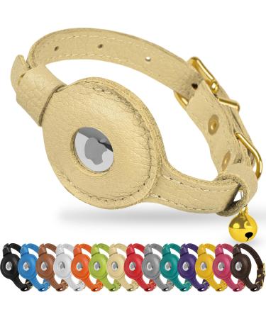 Oopsdoggy Airtag cat collar made of leather with bells not tearable with Apple Airtag holder light GPS pet stream collar for girls boys cats small dogs puppies (beige)