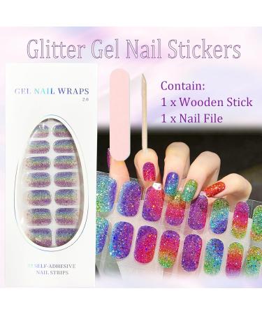 Gel Nail Wraps 20 Stickers Glitter Full-Cured Gel Nail Stickers Soft Self Upgrade Gel Nail Strips Lasting for 15 Days - Adhesive Gel Nail Stickers Nail Art No Need UV/LED Lamp (23-Colorful) - Buy Online on GoSupps.com