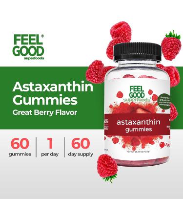FeelGood Superfoods Astaxanthin Gummies 6mg Skin & Eye Health Berry Flavor Vegan & Non-GMO 60 Count - Buy Online on GoSupps.com